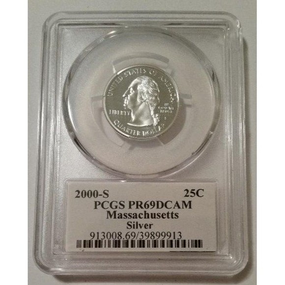 2000 S Silver Massachusetts State Quarter Proof PR69 DCAM PCGS Flag Label - Picture 2 of 2